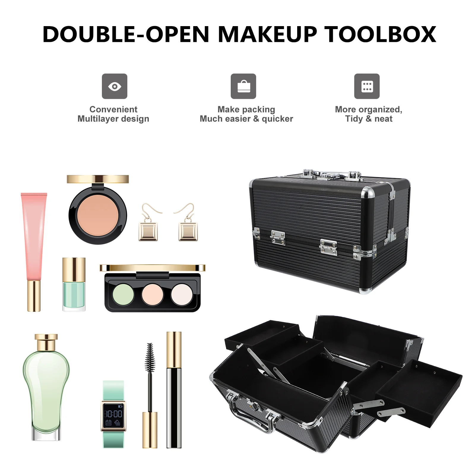 Tool Box Large Capacity Makeup Case Portable Organizer Box Metal Beauty Brush Makeup Bag Suitcase Toiletry Storage