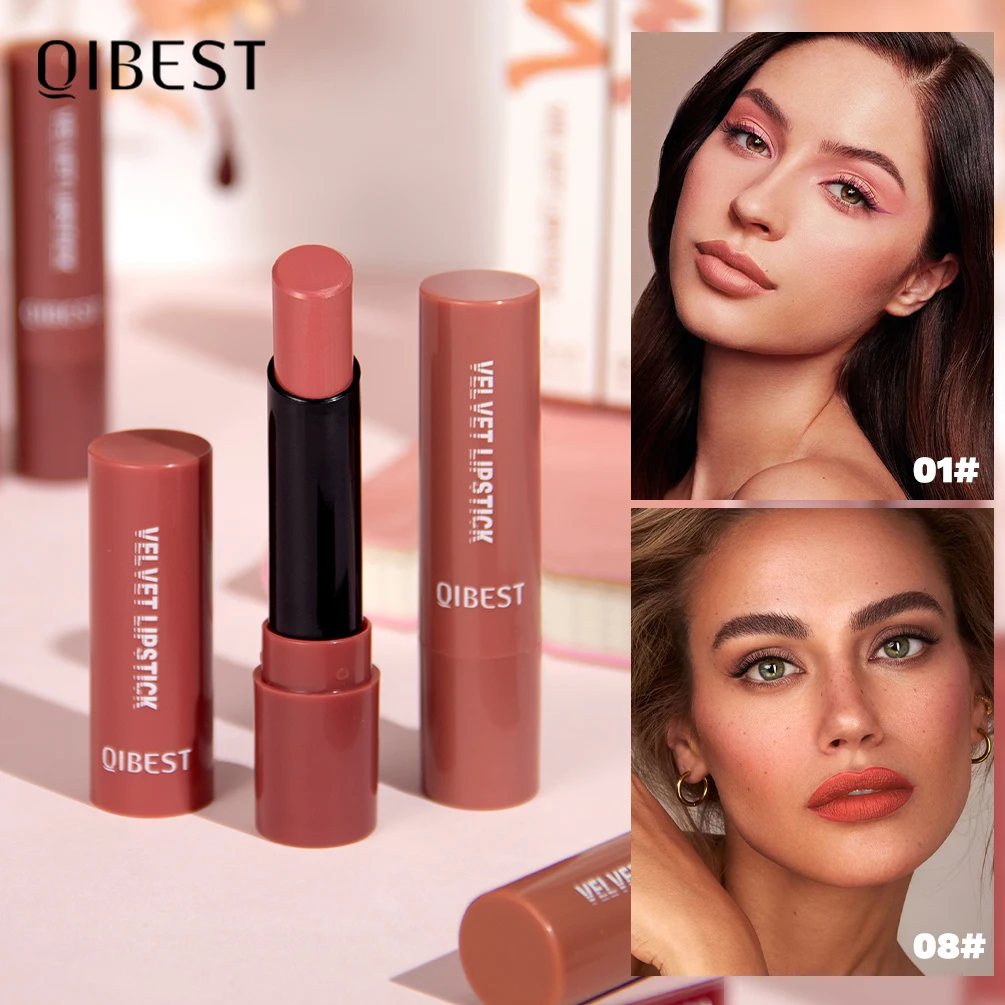 QIBESTNatural Velvet Matte Lipstick Long-lasting 10 Color Lip Stain Lightweight Moisturizing Lip Balm Women Makeup New Lip Tint