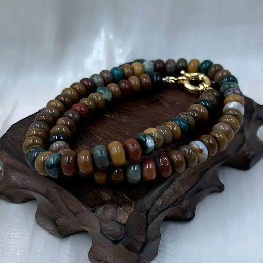 5x8mm Fashion Genuine Natural Gemstone Mookaite Jasper Retro Gemstone Beads Short Necklace