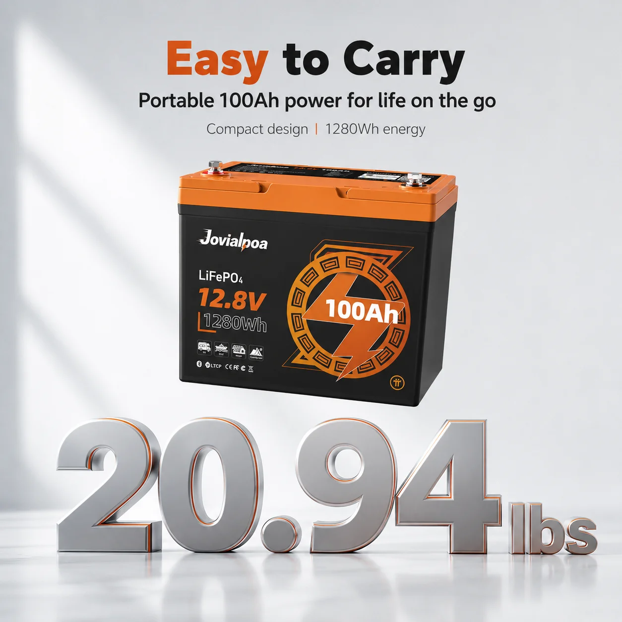 12V100Ah Bluetooth LiFePO4 Lithium Battery, Built-in 110A BMS, Low Temperature Cutoff Protection, Perfect for RV, Marine, Trolling Motor, LifePO4 Battery Off-Grid Solar & Home Backup Power, 5-Year Warranty, Certified CE FCC UL1973 RoHS