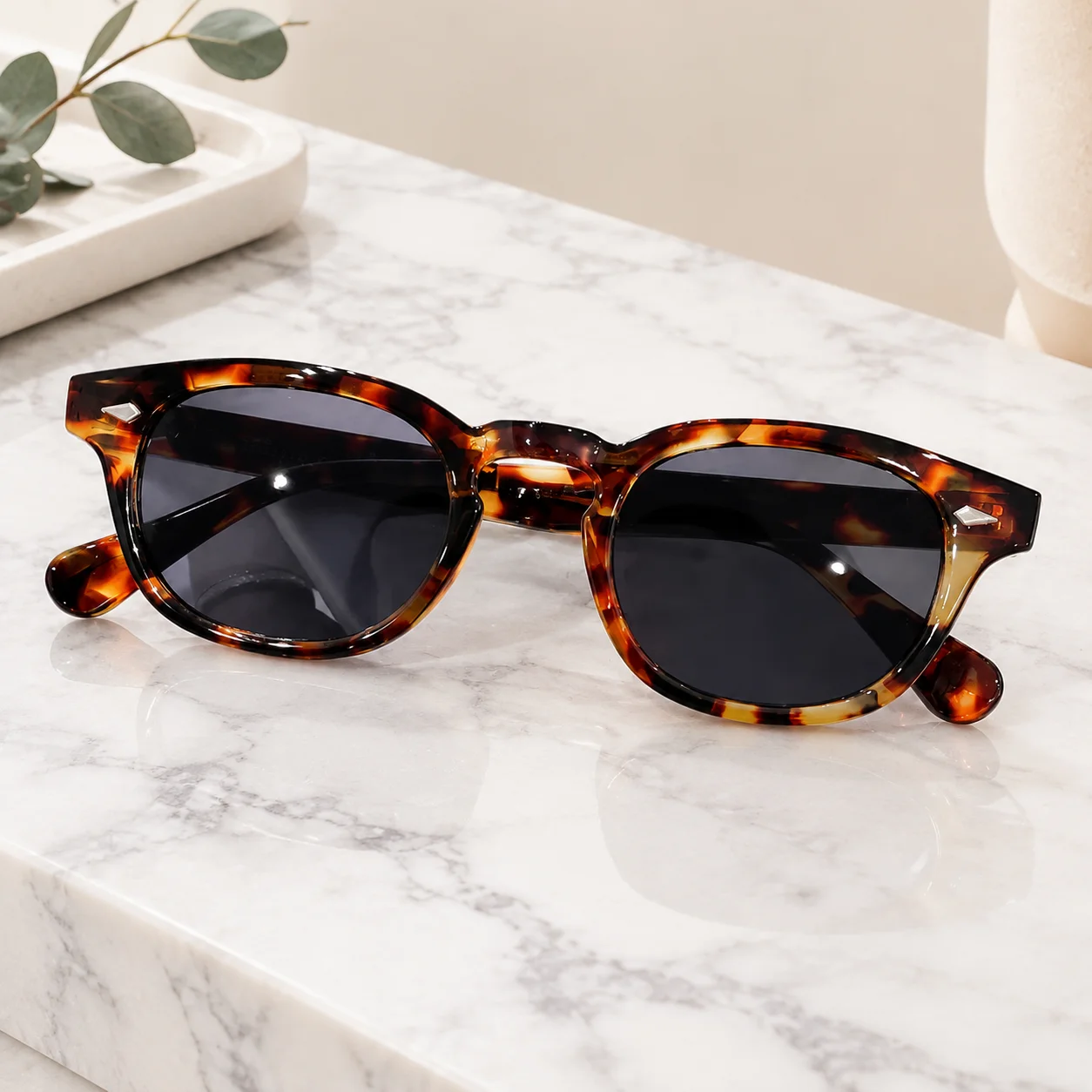 Acetate Round Sunglasses Delicate Rivet, High Sense Sunglass UV400 Men Women, Vintage Sun Glasses Outdoor Sports Party