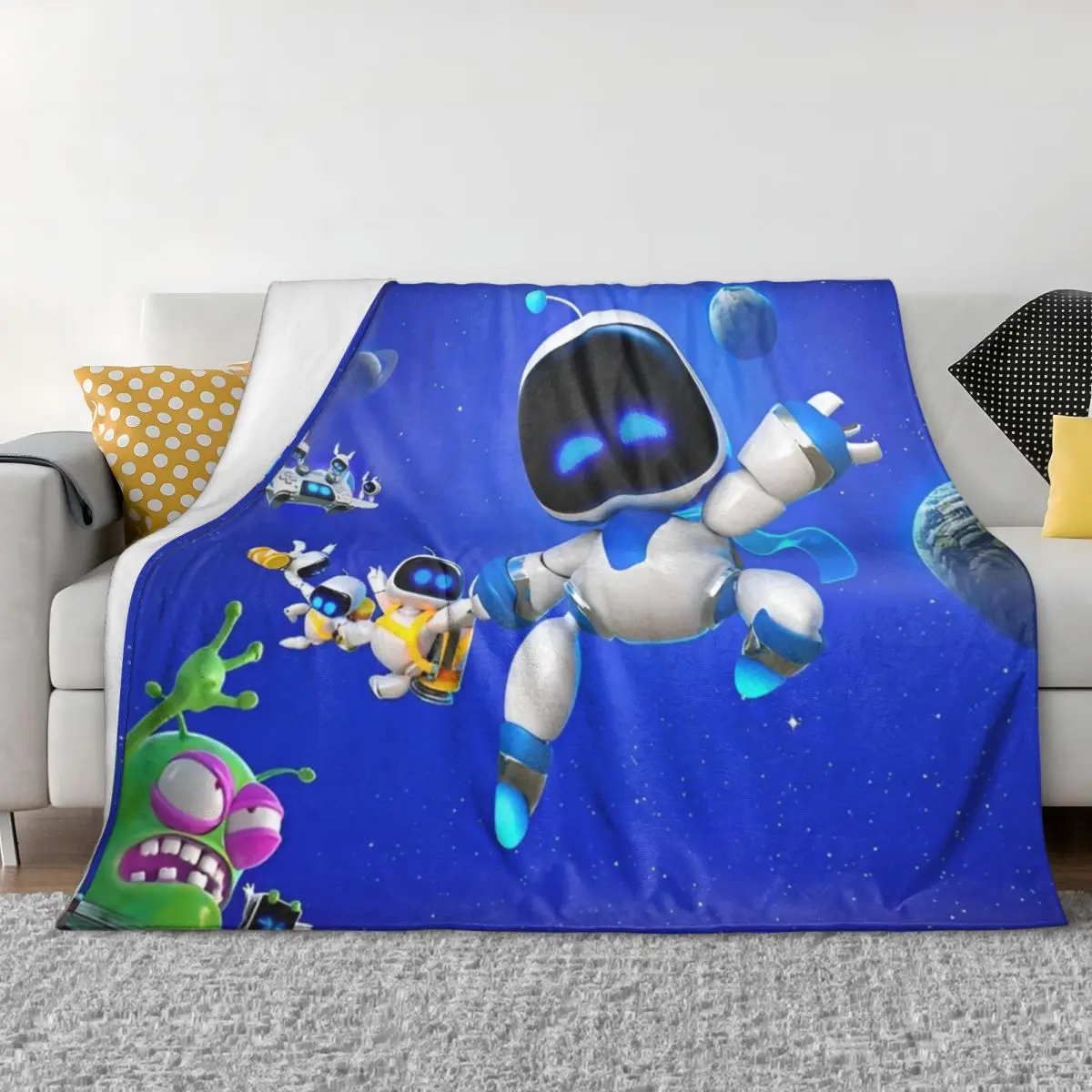 Astro Bot Blankets Adorable Robots Flannel Novelty Soft Throw Blanket for Coverlet Decoration