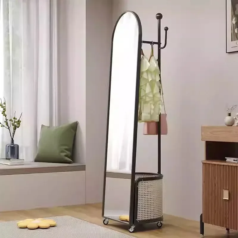 Medieval cream wind full-length mirror movable universal wheel full-length mirror floor-to-ceiling fitting mirror