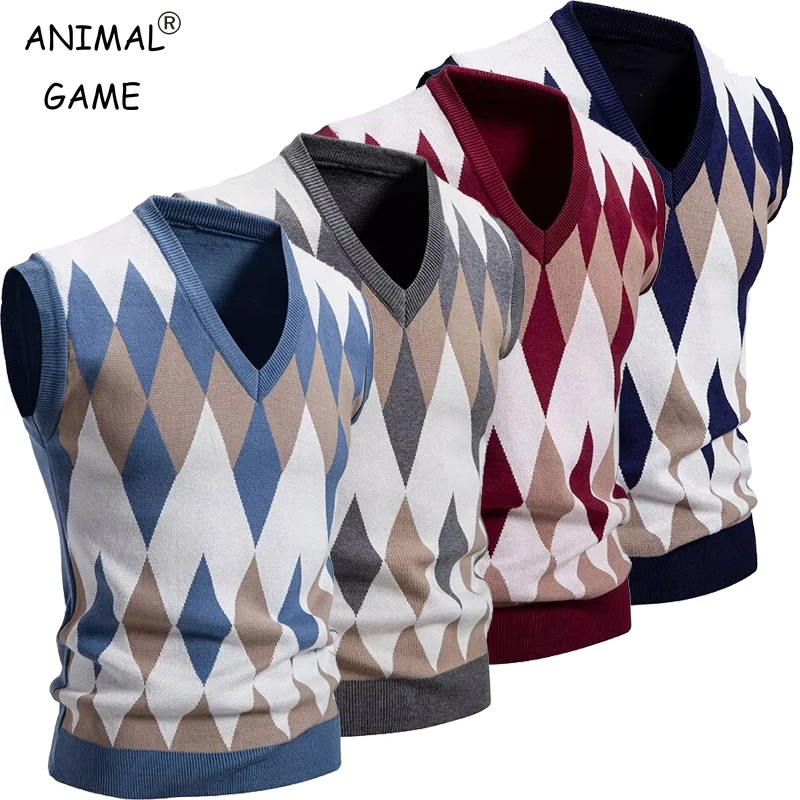 

Мужские трикотажные толстовки с v-образным вырезом, вязаный жилет без рукавов, повседневный облегающий пуловер, вязаный свитер, легкие жилеты