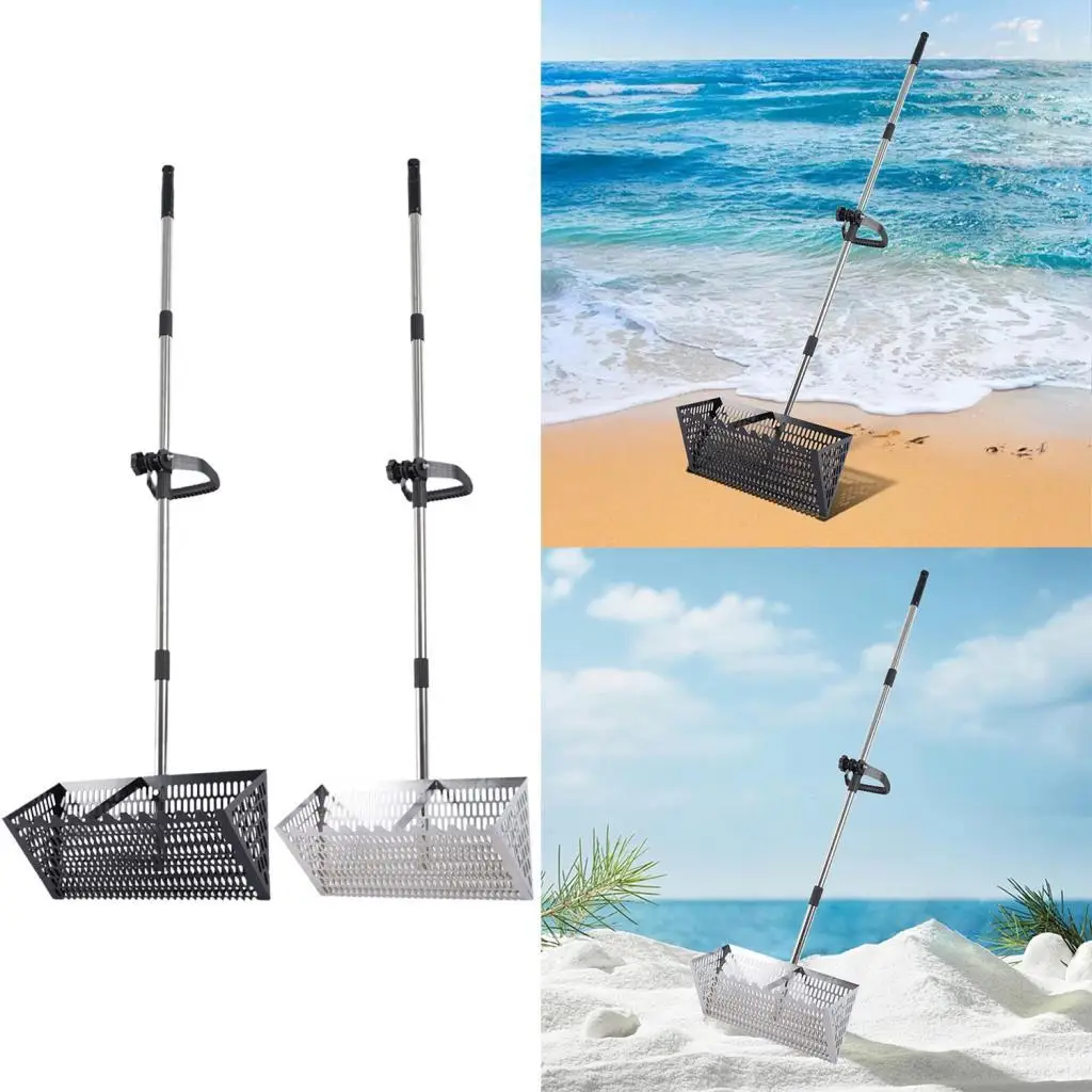 Sand Sift Rake Sand Sifter Carbon Steel Ergonomic Beach Mesh Spade Long Handle Sharp Tooth Sifter for Camping Outside