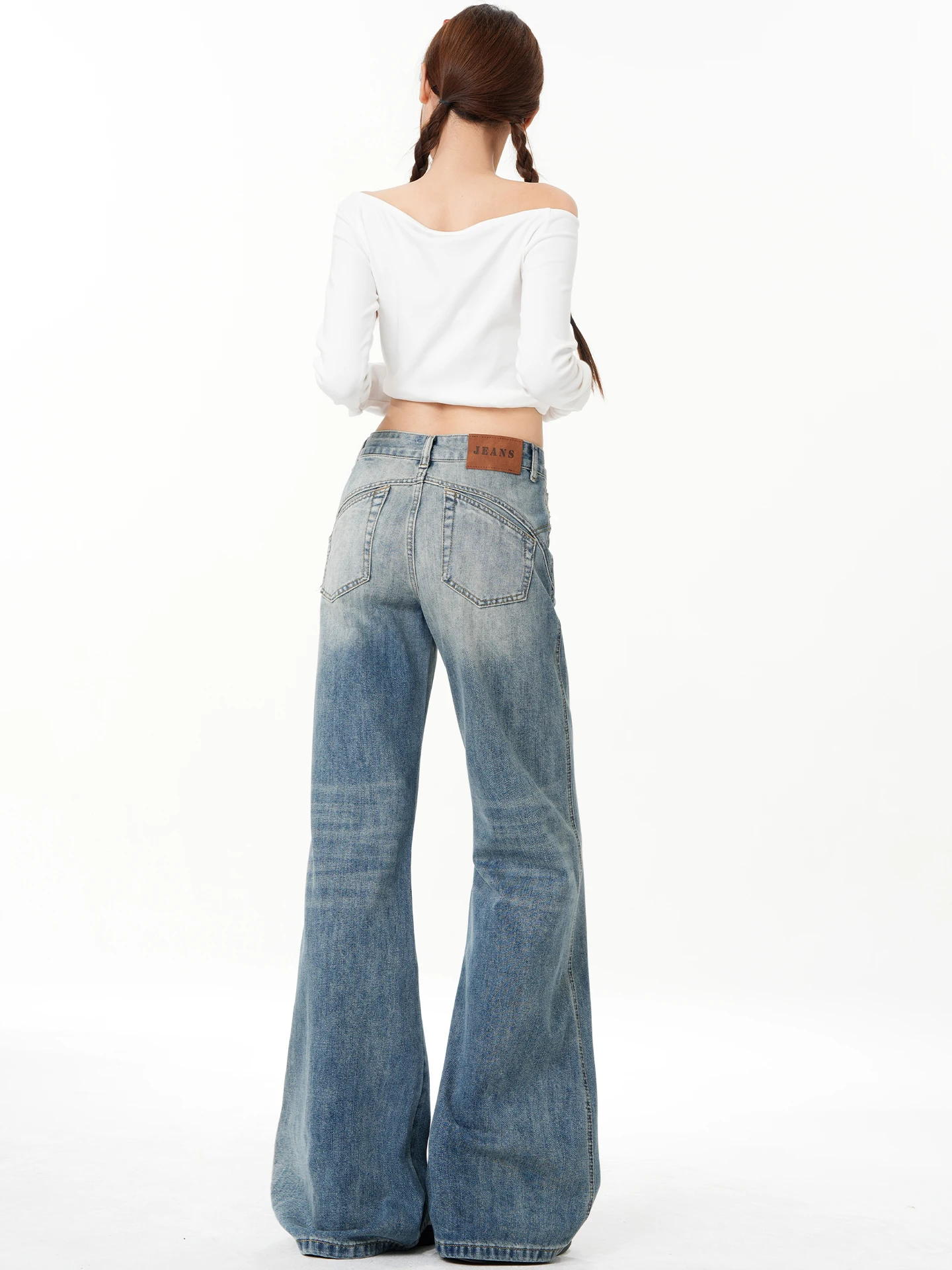 Retro Low Waist Wide Leg Denim Jeans Women's New Spring American Washed  Not Tight Micro Flared Pants Casual Cotton