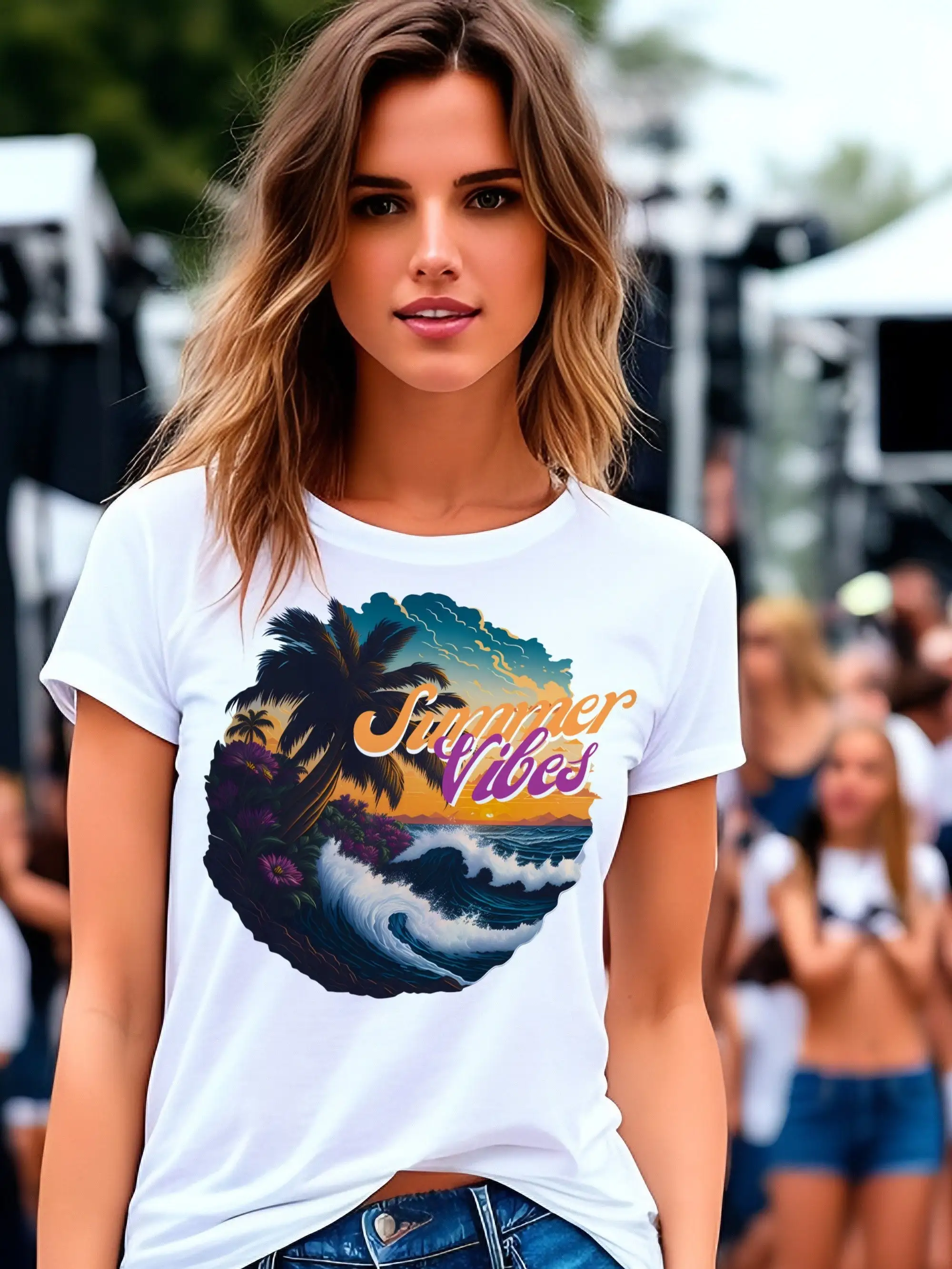 T Shirt Summer Vibes Meer Palme Urlaub Ferien Strand Surfen Surfer Hawaii Palmen Blumen Trendy Cool Stylish Geschenk 334Apt2