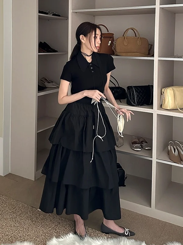 White Long Half-length Skirt Women's Fashionable Spring Outfit Elastic Waist A-line Gown Versatile High-waisted Korean Style