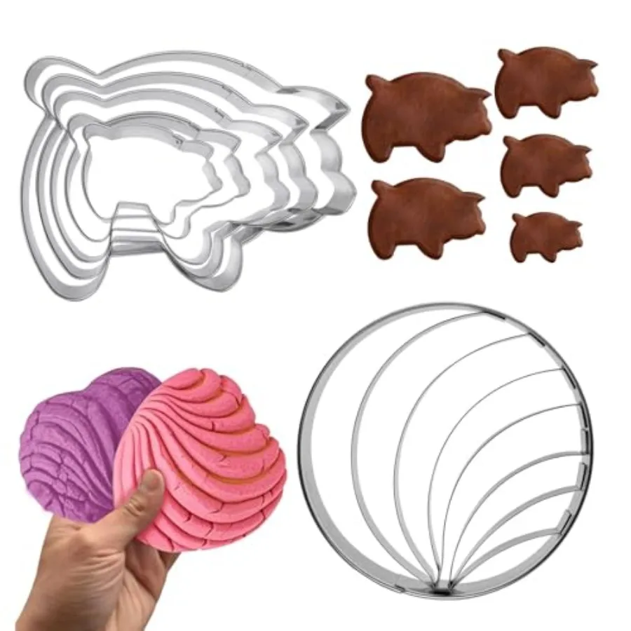 

Форма для мексиканского хлеба Coha Cutter с 5-размерным набором машинок для резки свиного печенья, двусторонняя форма для штампа Coha для выпечки печенья