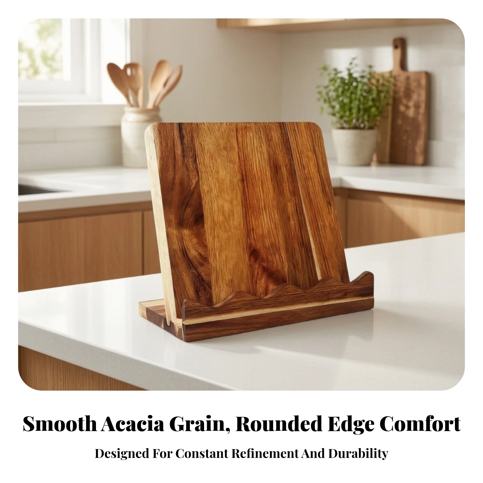Recipe Book Holder Sturdy Wooden Book Stand Tablet Holder with Front Lip Versatile Bookstand Natural for Cooks, Kitchen Counter