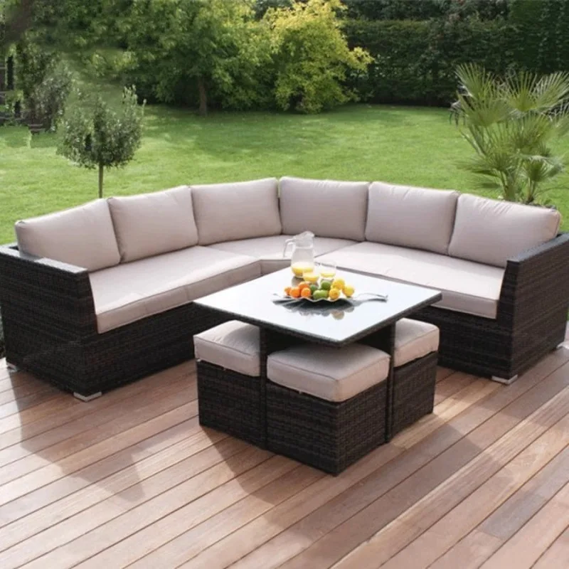 Outdoor rattan sofa sun protection waterproof patio balcony corner rattan sofa