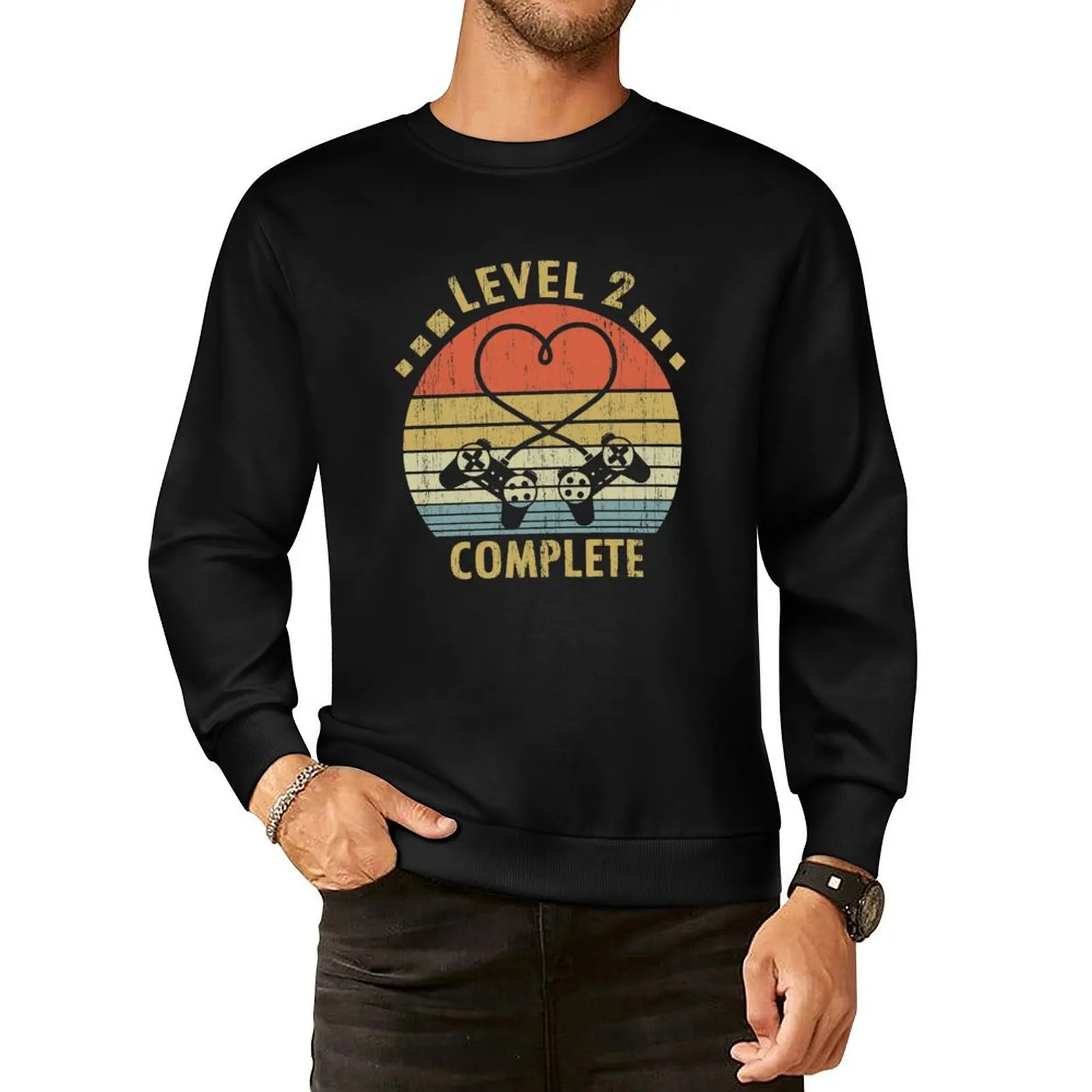 Level 2 Complete - 2nd Wedding Anniversary Gift Video Gamer Pullover Hoodie men wear new sweatshirts