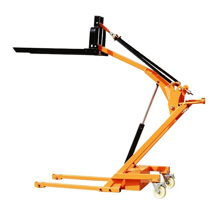Portable electric forklift with simple articulated boom and hydraulic overhead stacker