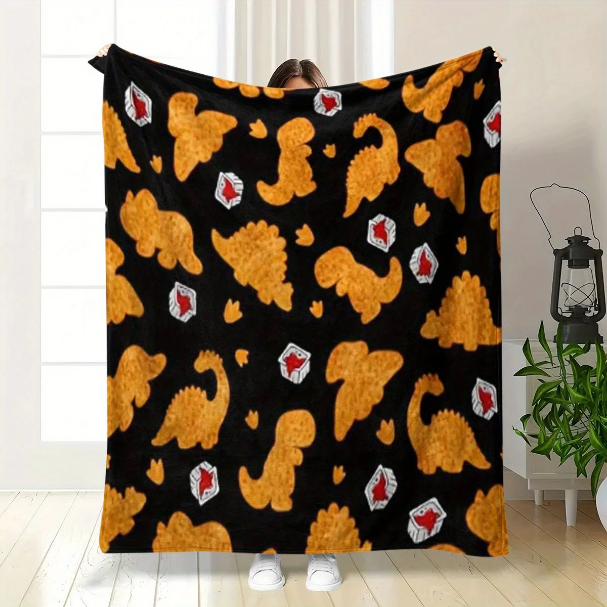 Deluxe Comfort Dinosaur Chicken Meatball Plush Blanket, Soft Flannel All-Season Throw with Fun Design, Modern Style for Sofa, Of