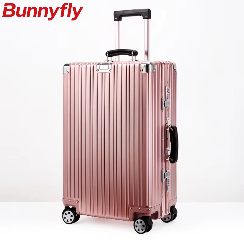 Bunnyfly Retro Aluminum Alloy Travel Suitcase High Quality Rolling Luggage Retro Trolley Case Bag Carry-On Boarding 20/24/26/29'