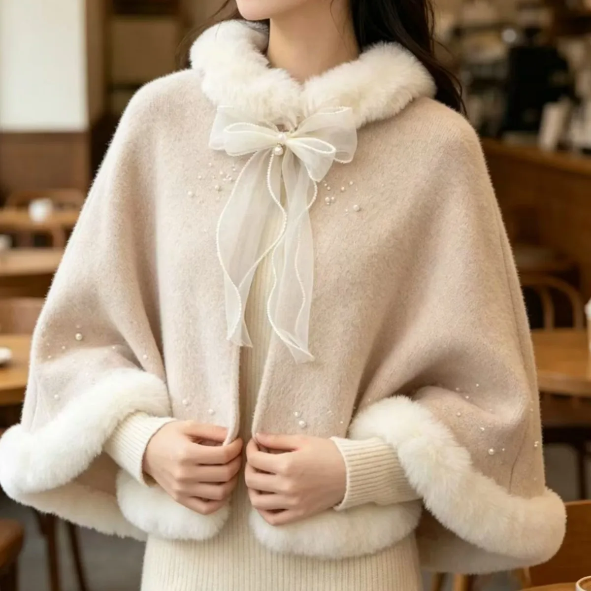 Dainty Fashion Bride's Shawl Xiuhe Clothing Cloak Big Fur Collar Wine Red Cloak Wedding Cheongsam Toast Dress Coat Winter Trendy