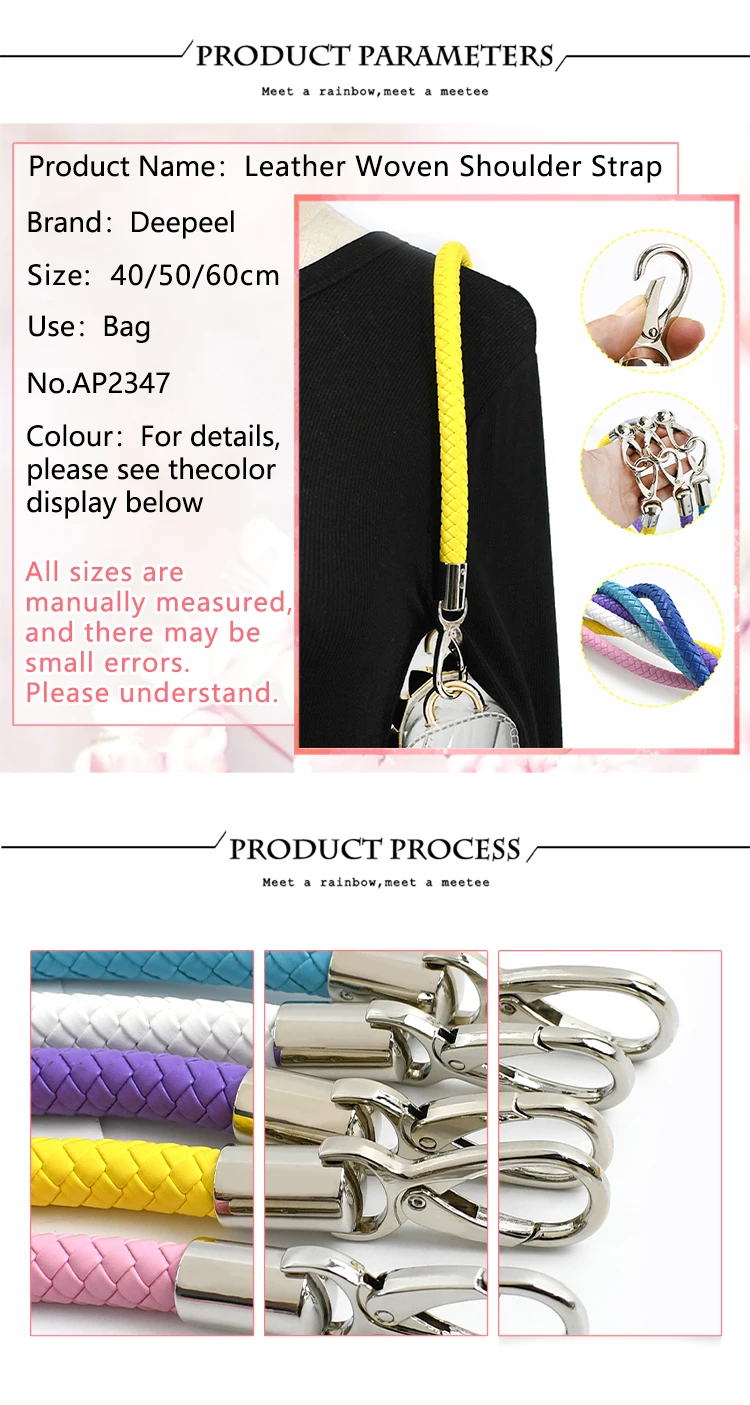 2Pcs 40/50/60cm Handbag Handle PU Braided Rope Sliver Buckle Women's Bags Shoulder Straps DIY Leather Crafts Purse Accessories