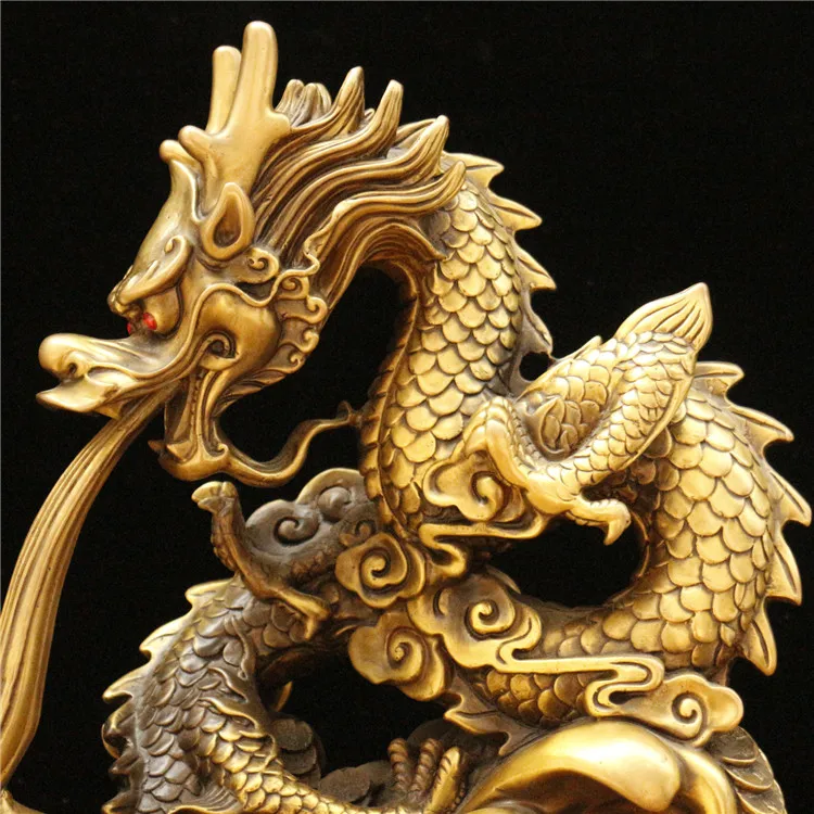 Large home Company shop efficacious Talisman Exorcise evil spirit bring wealth good luck royal Dragon copper carving statue