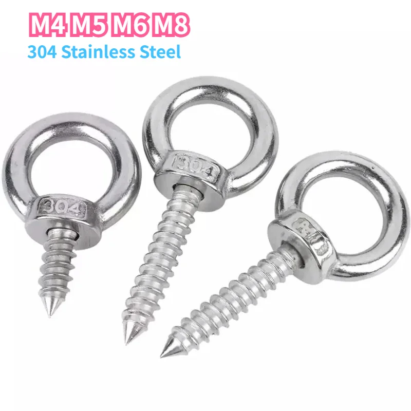 304 Stainless Steel Hanger Ring Self-tapping Screws M4 M5 M6 M8 Round Ring Hooks Self-drilling Sheep's Eye Ring Type Wood Bolt