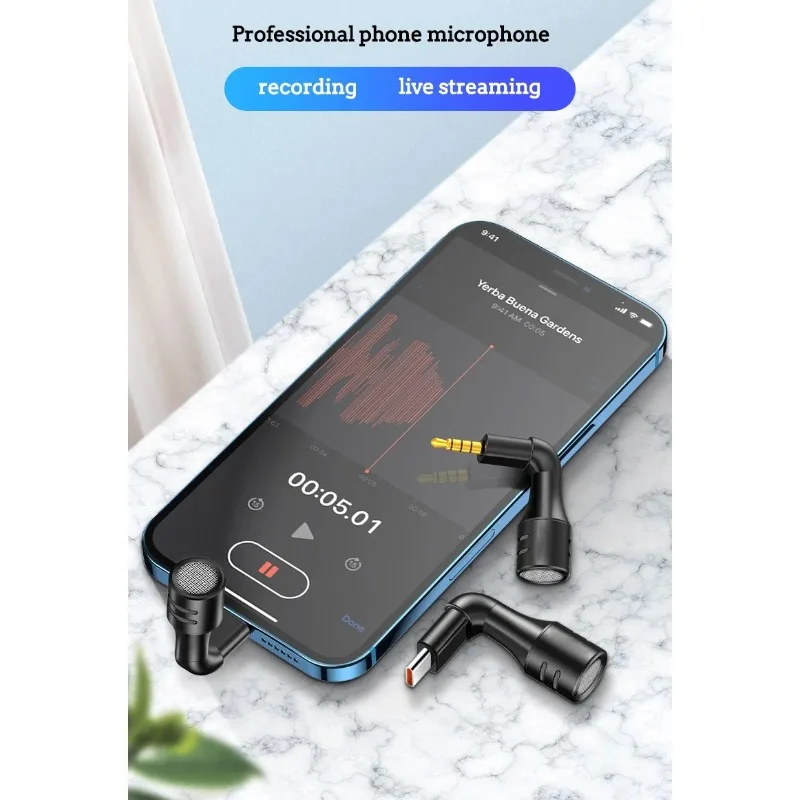 مقبس صغير 3.5 ملم/نوع C للهواتف الذكية ميكروفون ستيريو لتسجيل ميكروفون مقابلة استوديو الهاتف المحمول