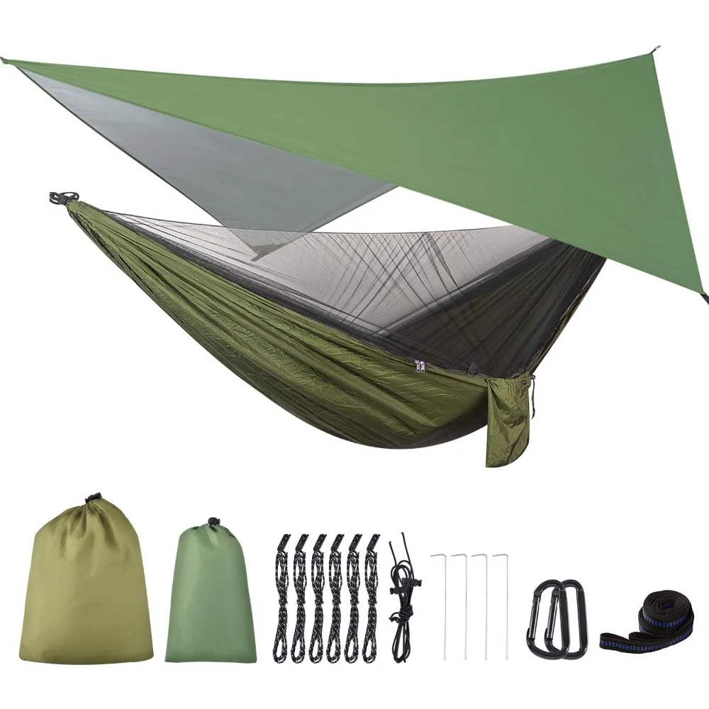 

Camping Hammock with Rain Fly Tarp and Mosquito Net Portable Single Double Hammock Tent with Tree Strap Backpacking Hammock with