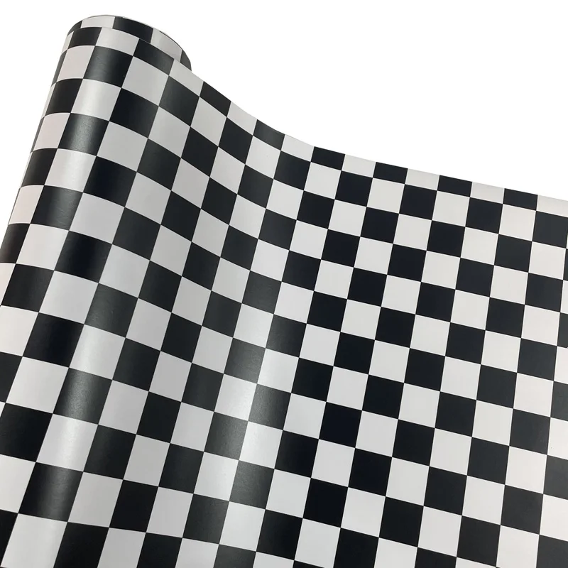 Premium Checkered Flag Vinyl Wrap Roll Self Adhesive Decal Sticker Bedroom Cabinet Skateboard Car Wrapping Foil Removable