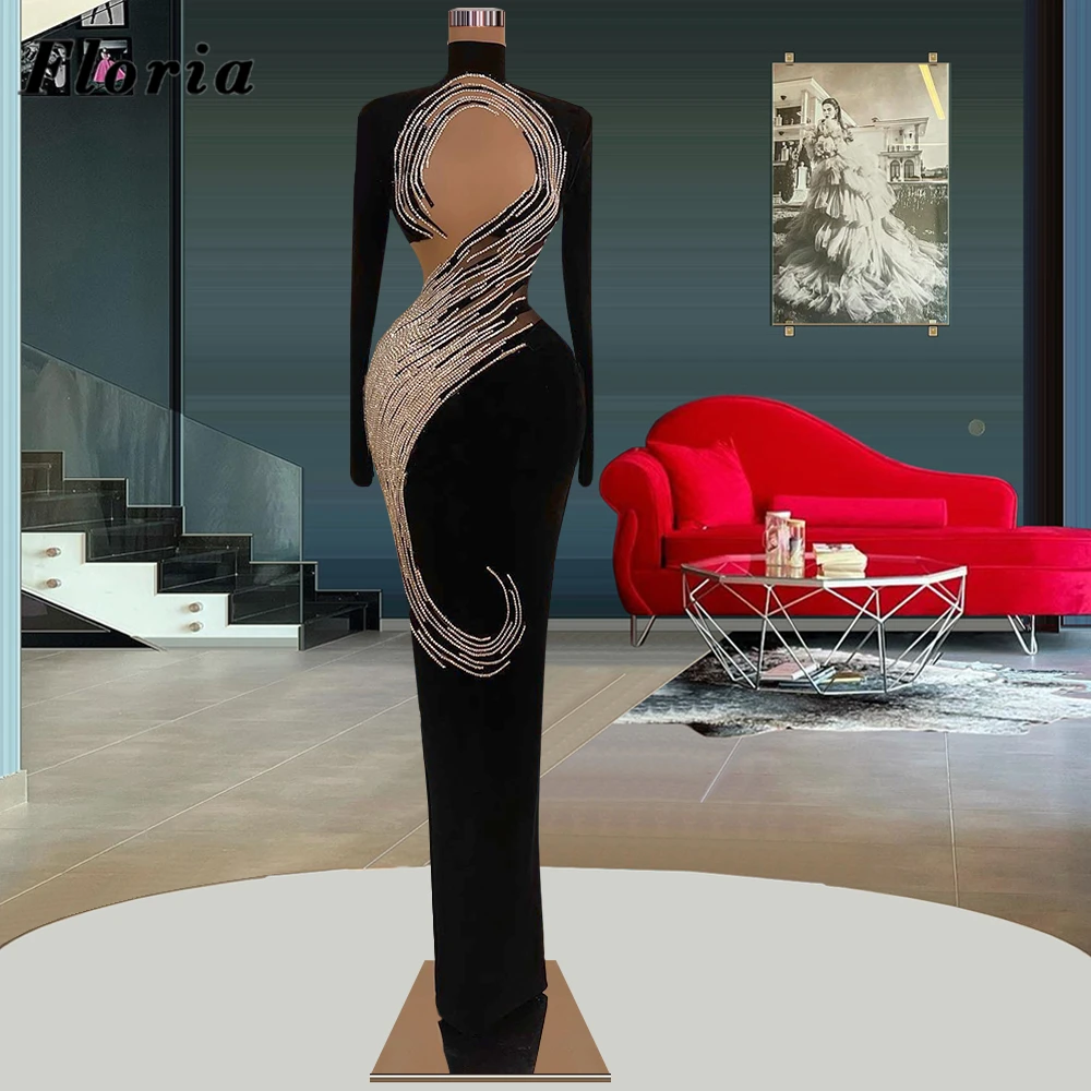 

Floria Middle East Long Sleeves Evening Dresses Dubai Design Beads Mermaid Celebrity Prom Dress Customize Crystals Party Night