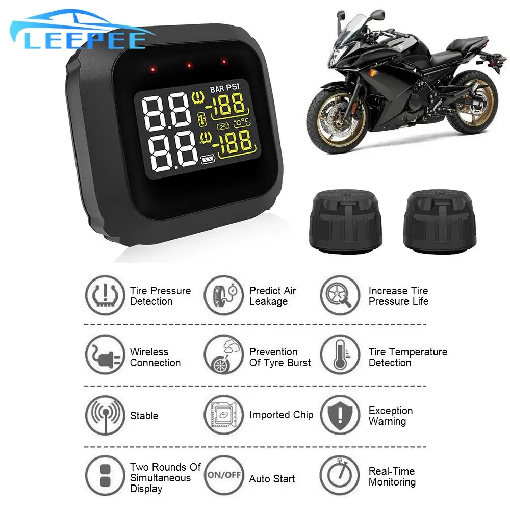 

External Sensors Digital LCD Display M3 Moto Waterproof Wireless Tire Pressure Monitoring System Motorcycle Real Time TPMS