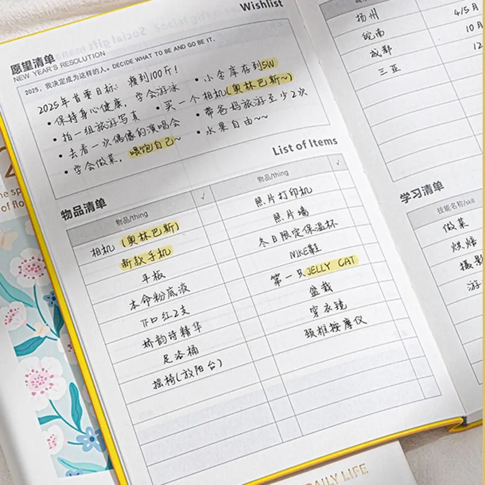 A5 2025 Schedule Planner Notebook INS 12 Months Office Work Planner Oil Painting Flower Diary Notepad Diary Writing Pads