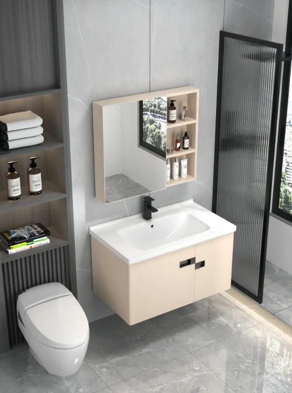 %￥Modern Stainless Steel Wall-Mounted Washbasin Bathroom Storage Cabinet LED Touch Illuminate Mirror Eco-Friendly