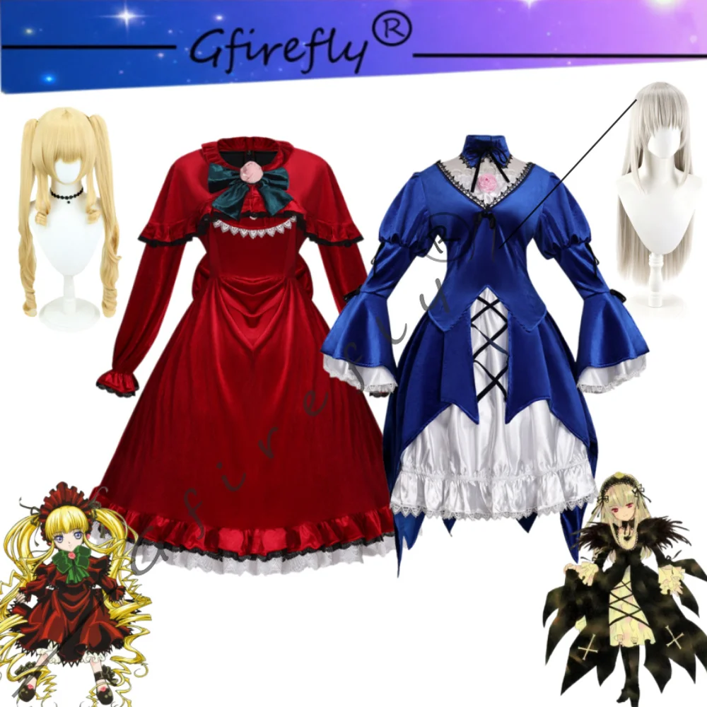 

Rozen Maiden Shinku Suigintou Cosplay Cute Velvet Lolita Dress Full Set with Wig Adult Women Halloween Comic Con Carnival Outfit