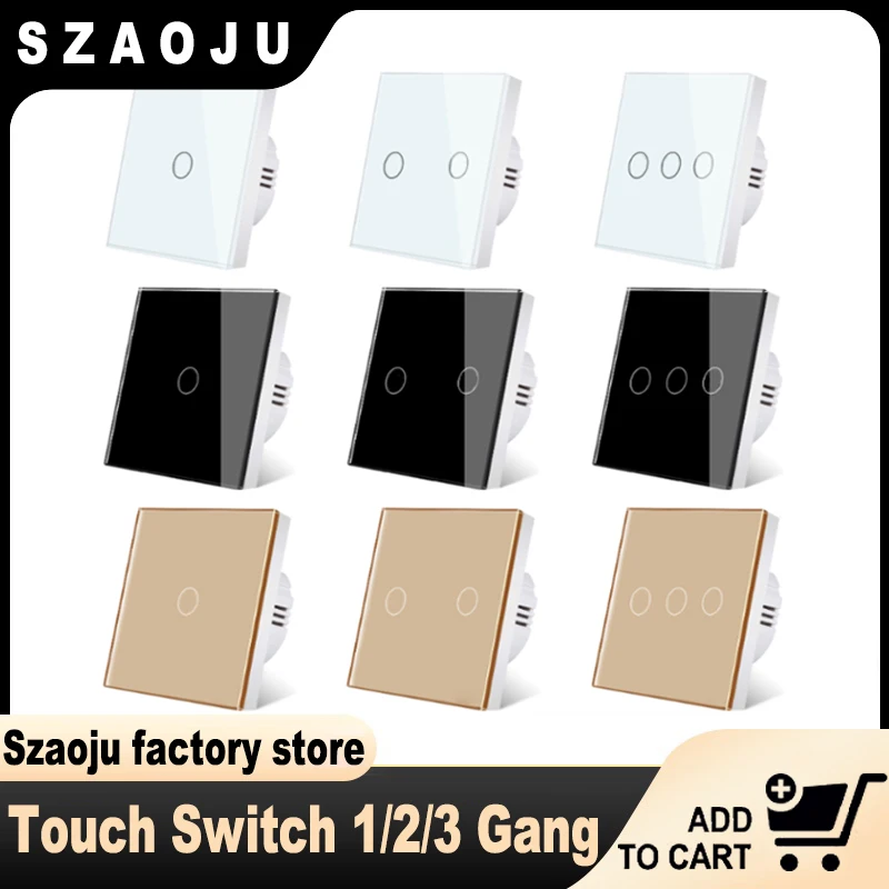 Szaoju EU Touch Switch AC100-240V Led Backlight Panel Tempered Crystal Glass Wall Light Sensory Switches 1/2/3 Gang Interruttore