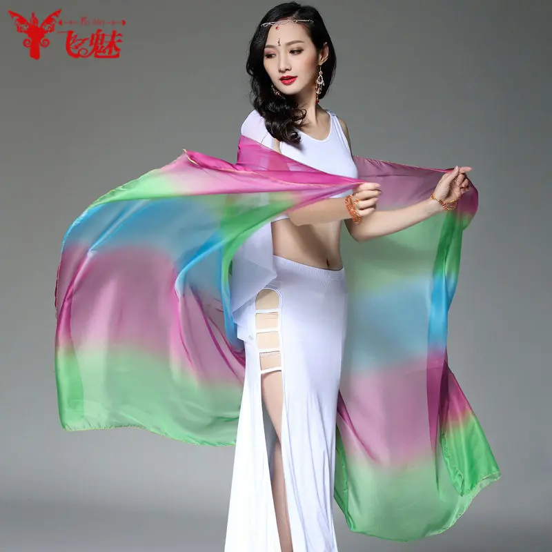 Silk Performance Gradient Color Hand Gauze Headscarf Veil Shawls Women Scarf Costume Accessories Customized Belly Dance Veils