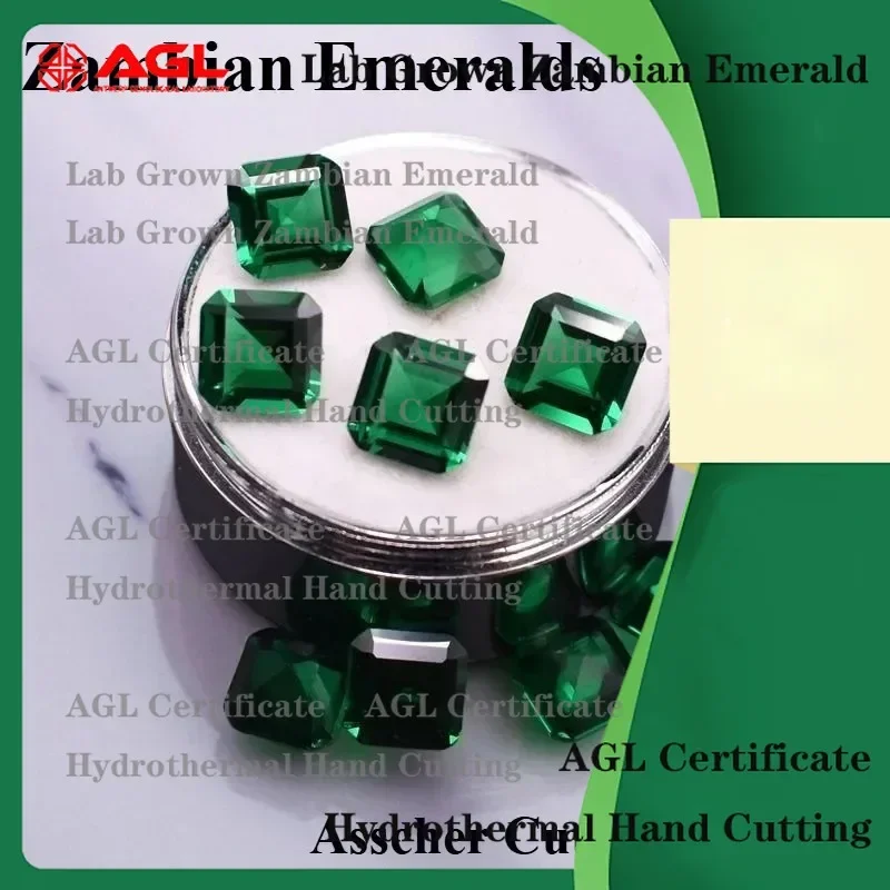 

Lab Grown Zambian Emeralds for Jewelry Making Asscher Cut Hydrothermal Lab Created Emerald Gemstones with Natural Inclusions