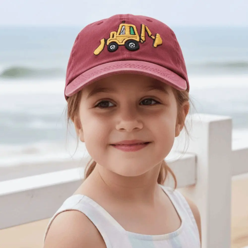 

Breathable Excavator Embroidered Peaked Cap Adjustable Cartoon Children Baseball Hat Soft Washed Cotton Boys Sunscreen Hat