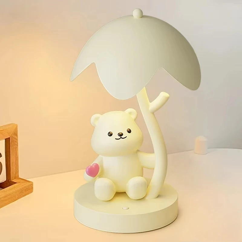 

Cute Lighting Bear Desk Lamp Touch Three Color Dimming USB Charging Book Light Home Bedroom Bedside Night Light Birthday Gift