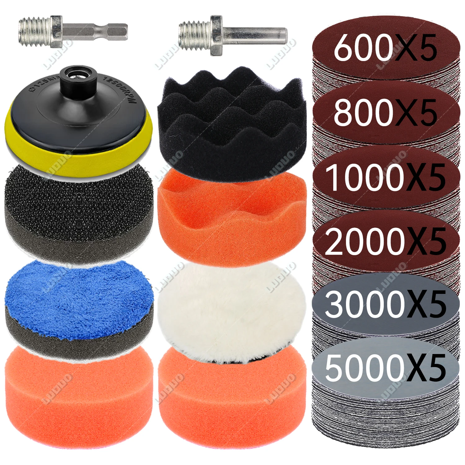 3 4 5 6 7 inch Grit 100-5000 Sandpaper Polishing Waxing Sponge Buffing Interface Pad Car Headlight Restoration Kit Sanding Disc
