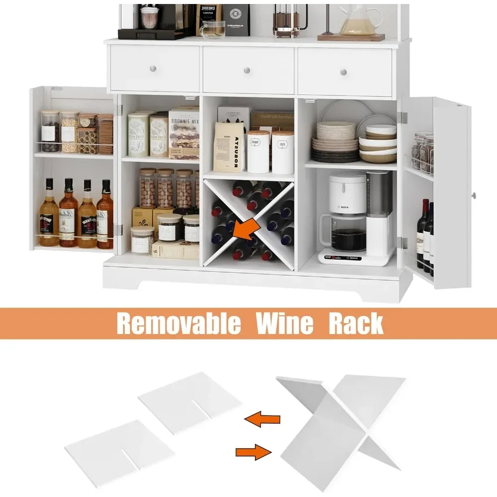 68" Tall Kitchen Pantry Storage Cabinet, Modern Kitchen Hutch With Microwave Stand