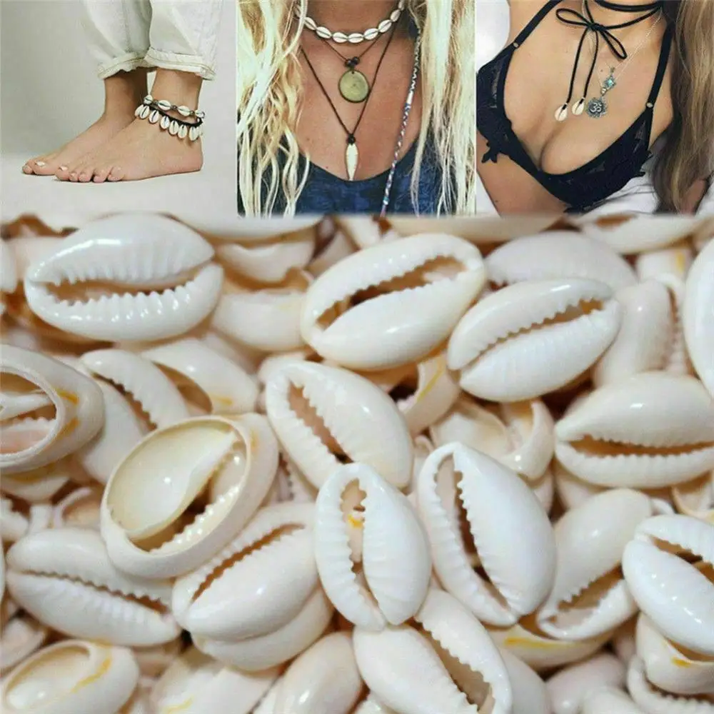 100Pcs Pendant Necklace Shell Cowry with Gap DIY Bracelet Necklace Anklet Ornament Jewelry Making
