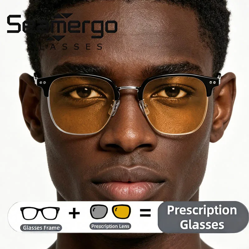 SEAMERGO Women Square Prescription Glasses Men Classic Stylish Reading Glasses Customization Outdoor Photochromic Eyeglasses
