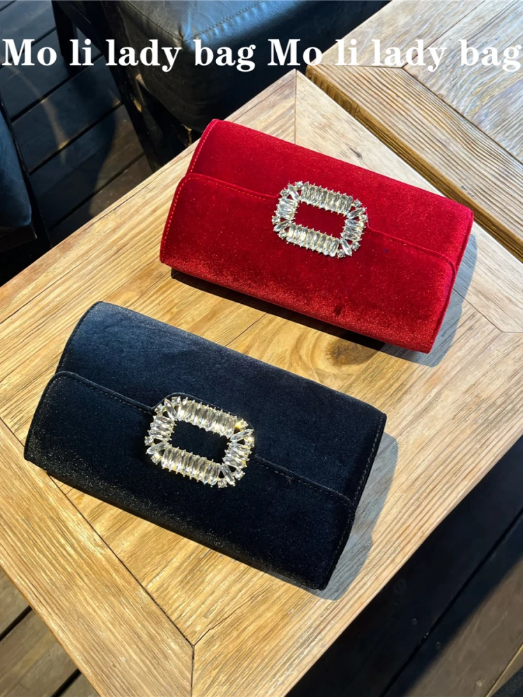 

Retro Diamond Embedded Velvet Crossbody Clutch Bag for Women Ele Evening Dr Single oulder Bag Handbag Sli Trend