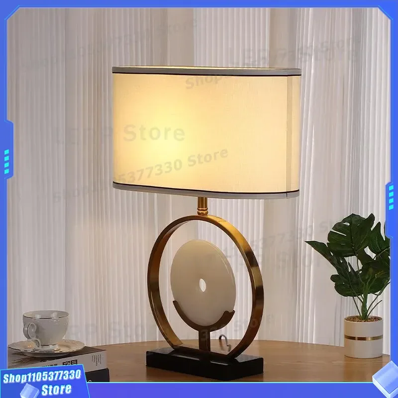 Creative White Jade Table Lamp Light Luxury Chinese Style Bedside Lighting for Bedroom Study Simple Literary Decor Atmosphere