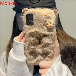 Ins Korean Cute 3D Capybara Soft Case For Samsung A51 A71 A21S A04S A14 A34 A54 A03 A13 A23 A33 A53 A73 Note 9 8 Furry Fur Cover
