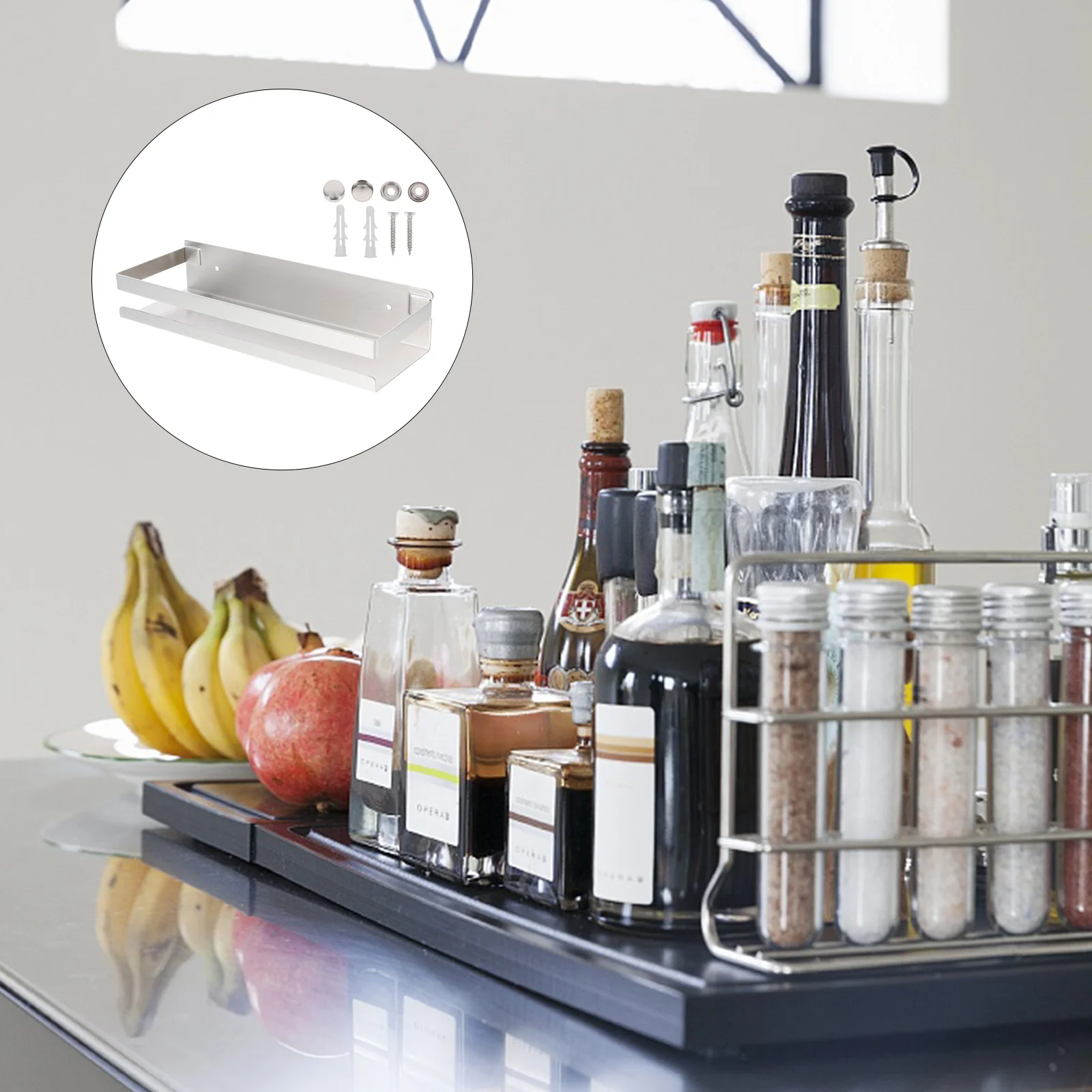 

Kitchen Seasoning Stainless Steel Storage Shelf Wall Mounted Spice Organizer Bathroom Sundries Rack Household Storage Rack