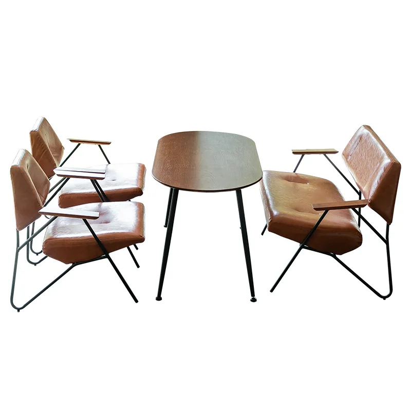 

Nordic leather single sofa chair, bar negotiation balcony casual iron cafe table and chair combination