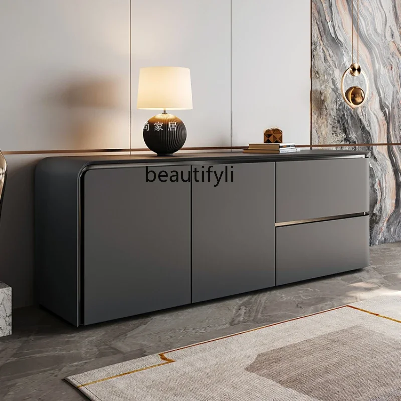 

02Italian minimalist side cabinet Modern minimalist light luxury solid wood locker Entry porch cabinet