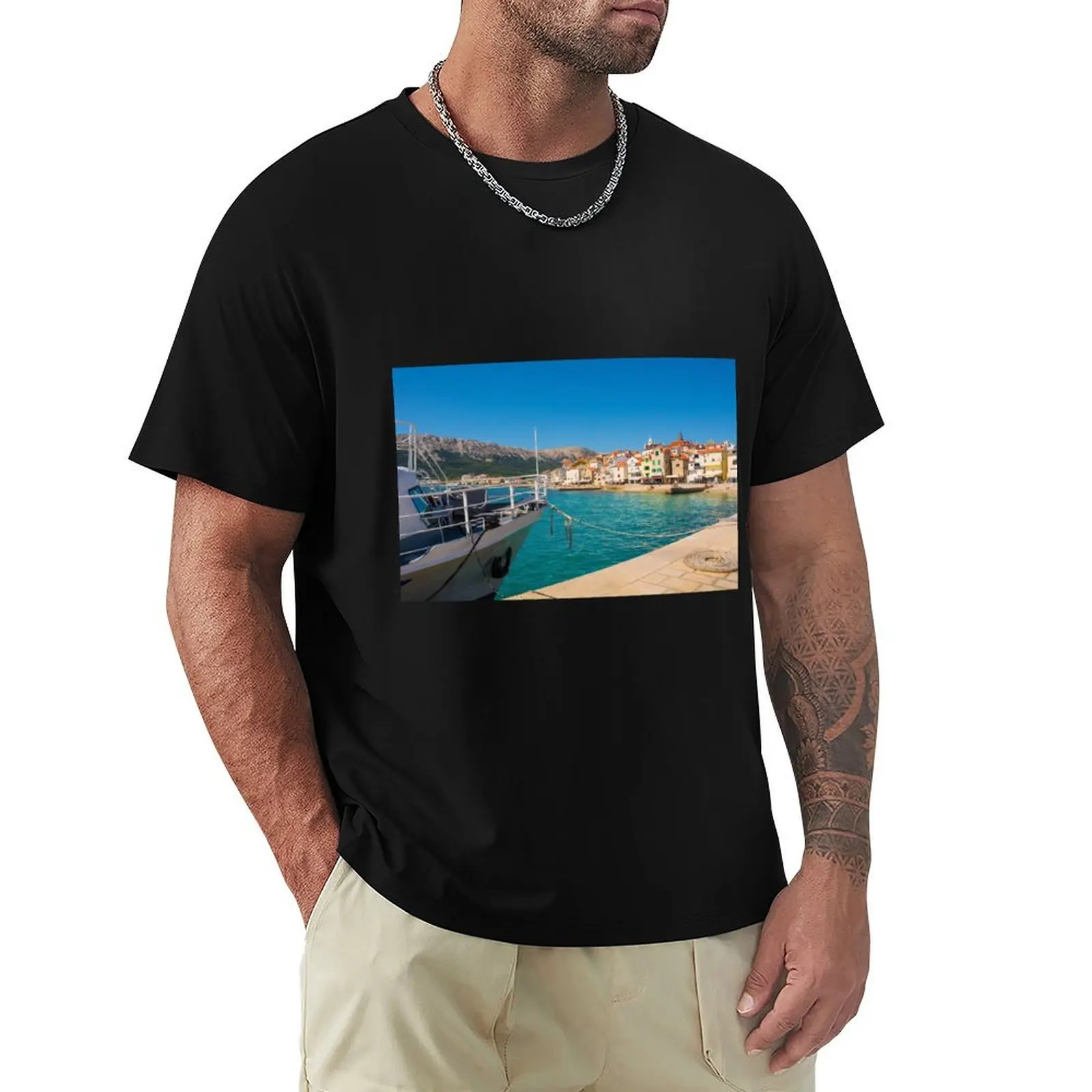 Baska Town on Krk Island, Croatia T-Shirt Durable Work Wear T-Shirt