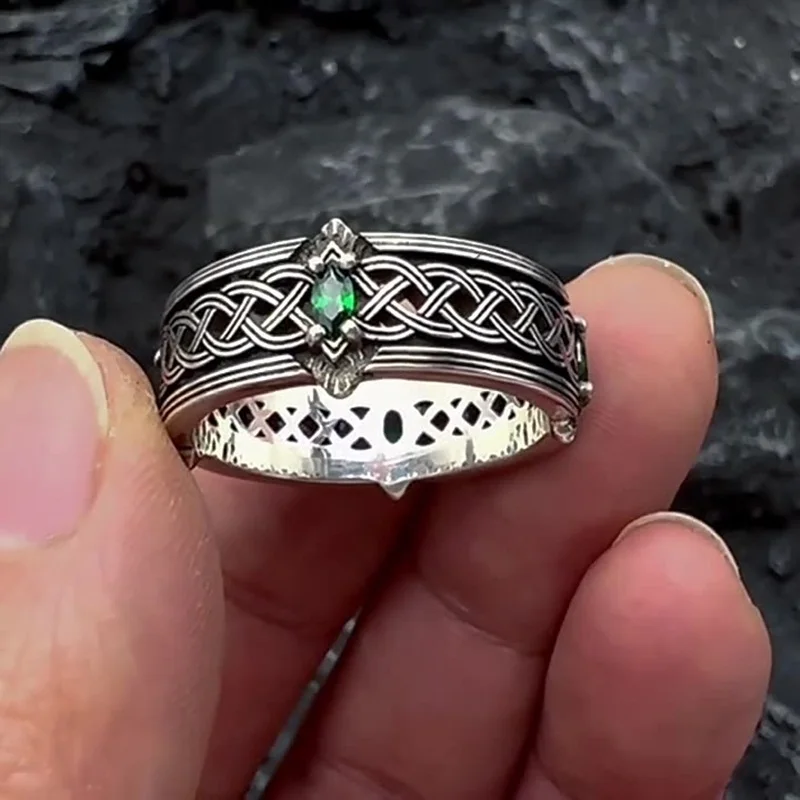 QEENKISS 925 Sterling Silver Ring for Men Vintage Adjustable Protecting Zircon Ring Fine Jewelries Wholesale Party Gift RG6892