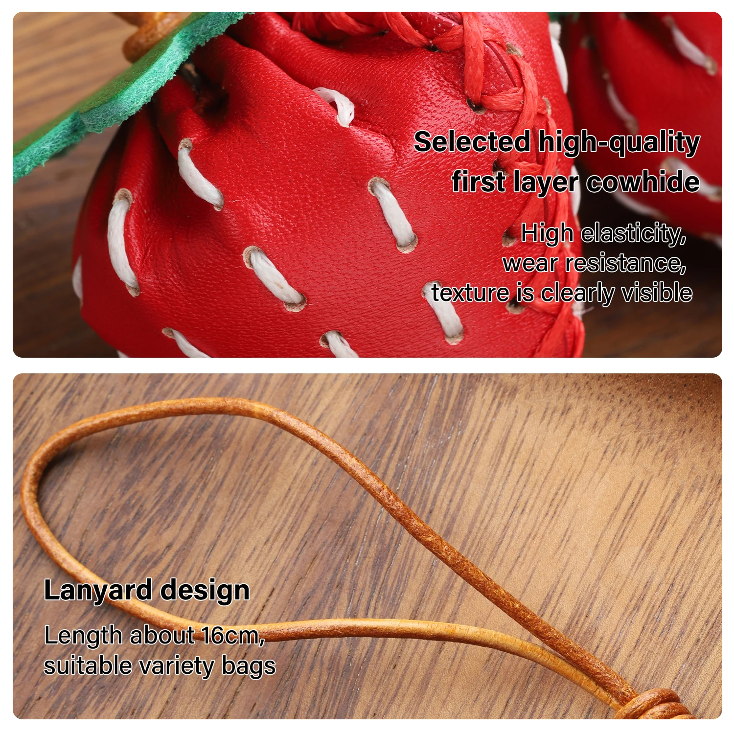 CRAZYSMITH Handmade Genuine Leather Bag Charm Strawberry Keychain Purse Charms Bag Pendant for Handbags Gift Bag Accessories