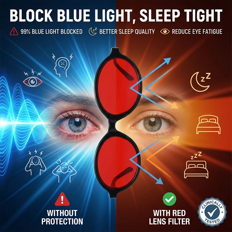 Anti Lumière Bleue Bloquant Mieux Dormir Lunettes 2026 À La Mode Ovale Lire Ordinateur Jeu Rouge Lentille Filtre Lunettes Photochromiques Nuances